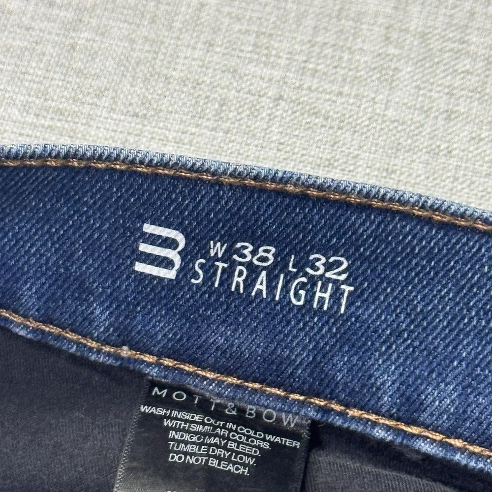 Mott & Bow Jeans Mens 38x32 Straight Blue Medium Wash Stretch Pockets Logo Denim